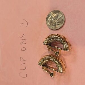 Half moon gold colored clip on earrings vintage